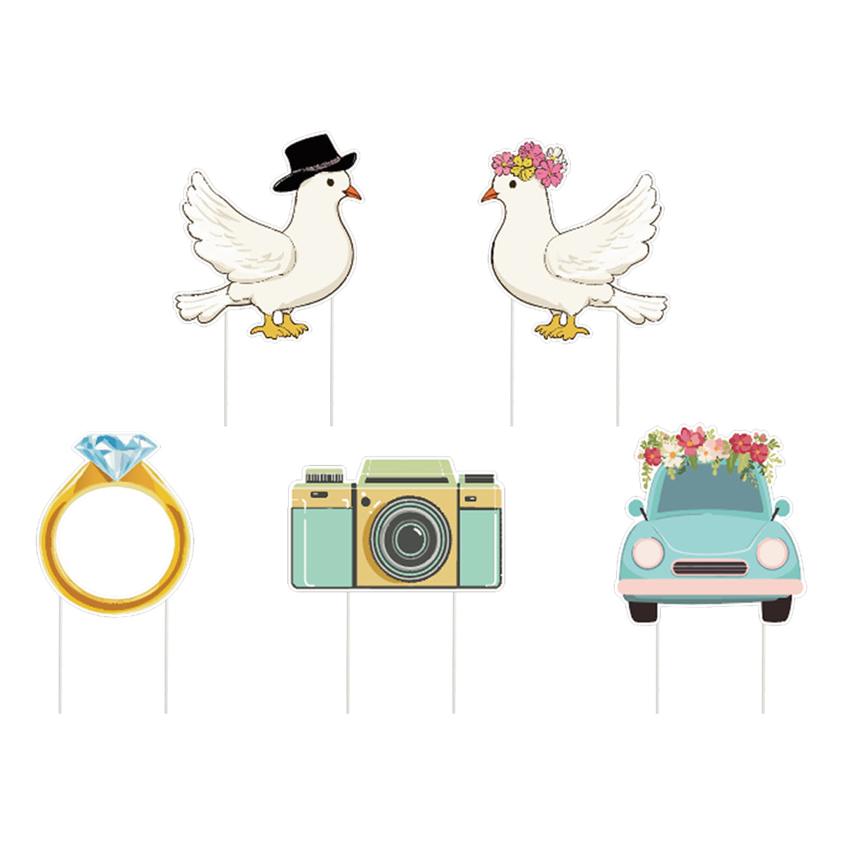 5-Piece Wedding Yard Sign Set with Stakes - White