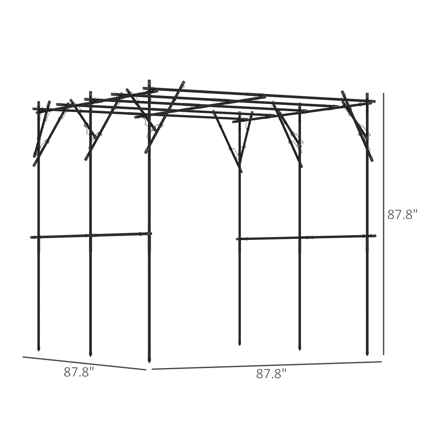 Black Metal Garden Trellis Support with Climbing Net - 7.3 FT Tall Plant Cage