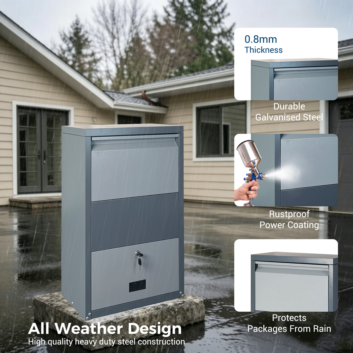 Secure Outdoor Steel Package Delivery Box with Lock - Large Curbside Mailbox