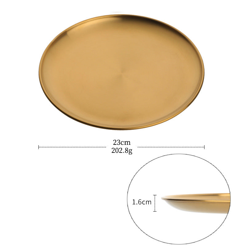 Stainless Steel Round Food Plate - Modern Kitchen Tableware in Multiple Colors