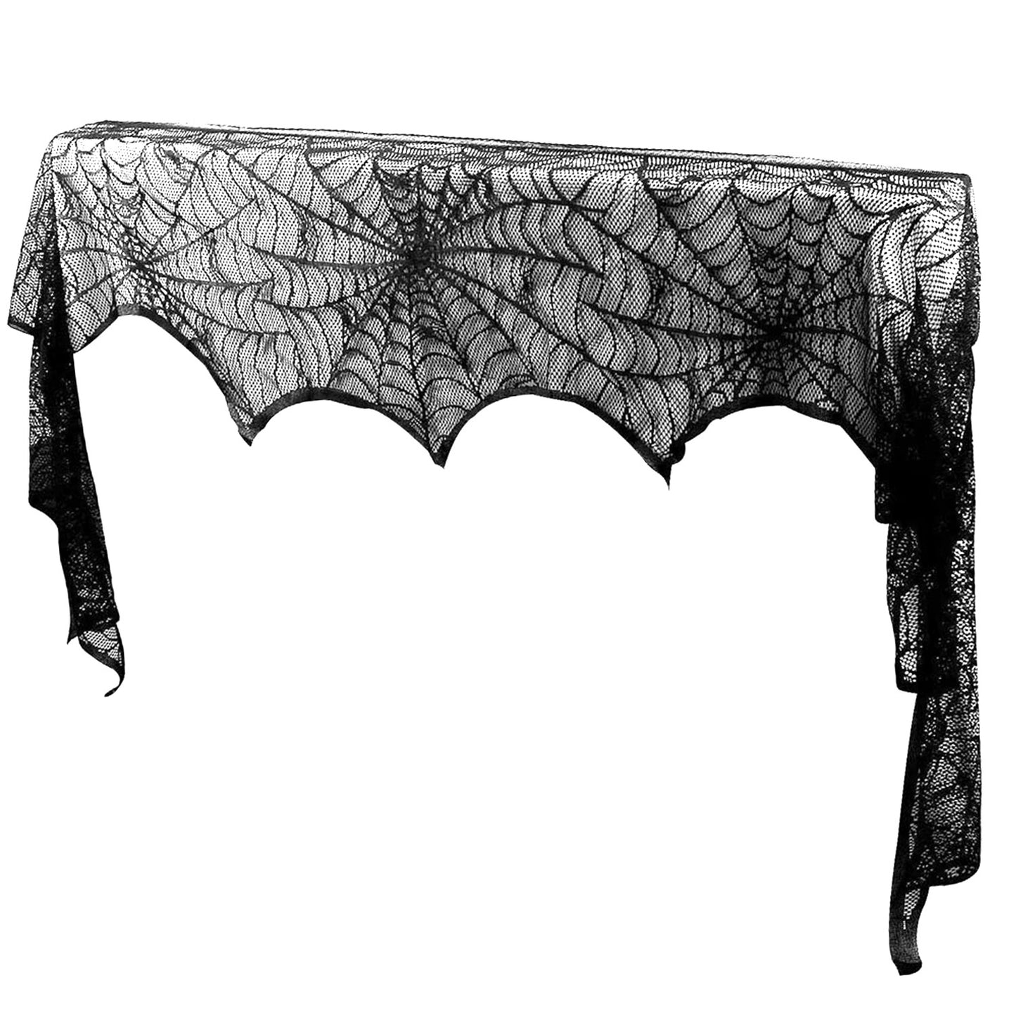 Halloween Black Lace Spiderweb Mantle Scarf - 96 x 18 Inch