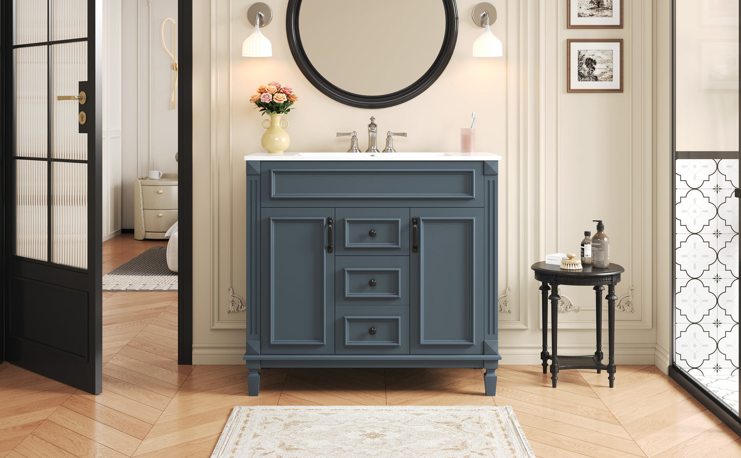36-Inch Blue Bathroom Vanity with Top Sink & Soft Closing Doors