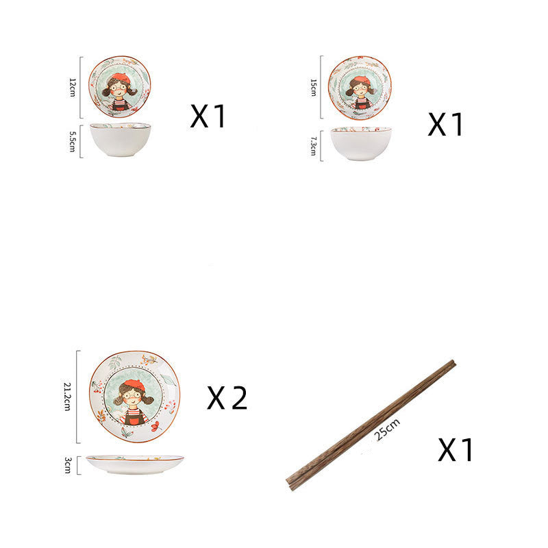 Ceramic Dinnerware Set - Cute Fairy Tale Forest Baked Rice Plates for Family & Kids