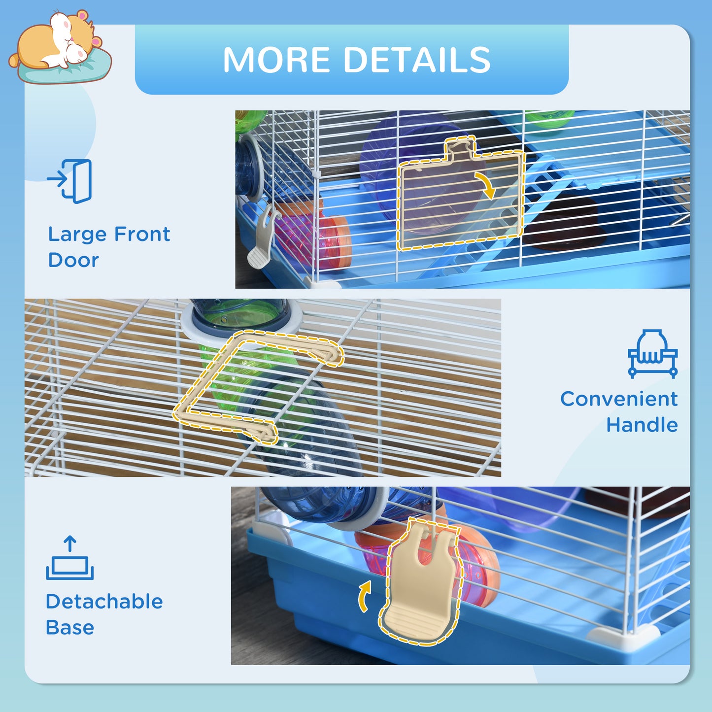Multi-Level Small Animal Hamster Cage with Exercise Wheel Water Bottle & Play Tubes