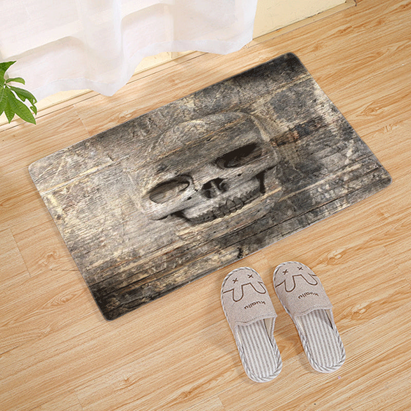 Halloween Flannel Floor Mat Non-Slip Bathroom Door Rug Skull Design