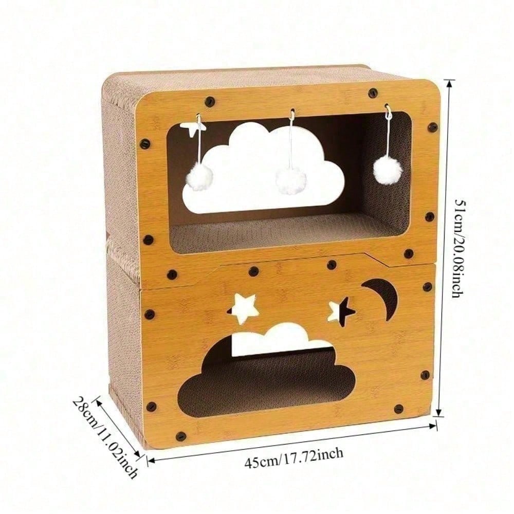 Double Layer Cat Scratcher House Large Space Cat Bed with Hanging Toy