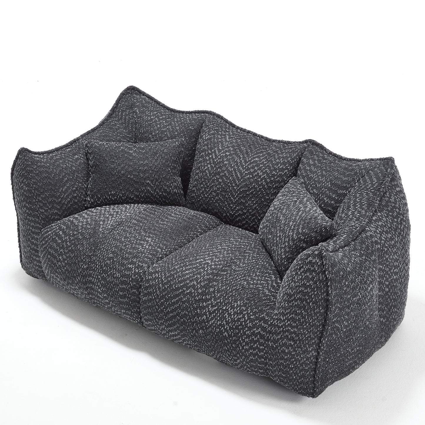 Comfortable Square Beanbag Chair for Two - Black Chenille