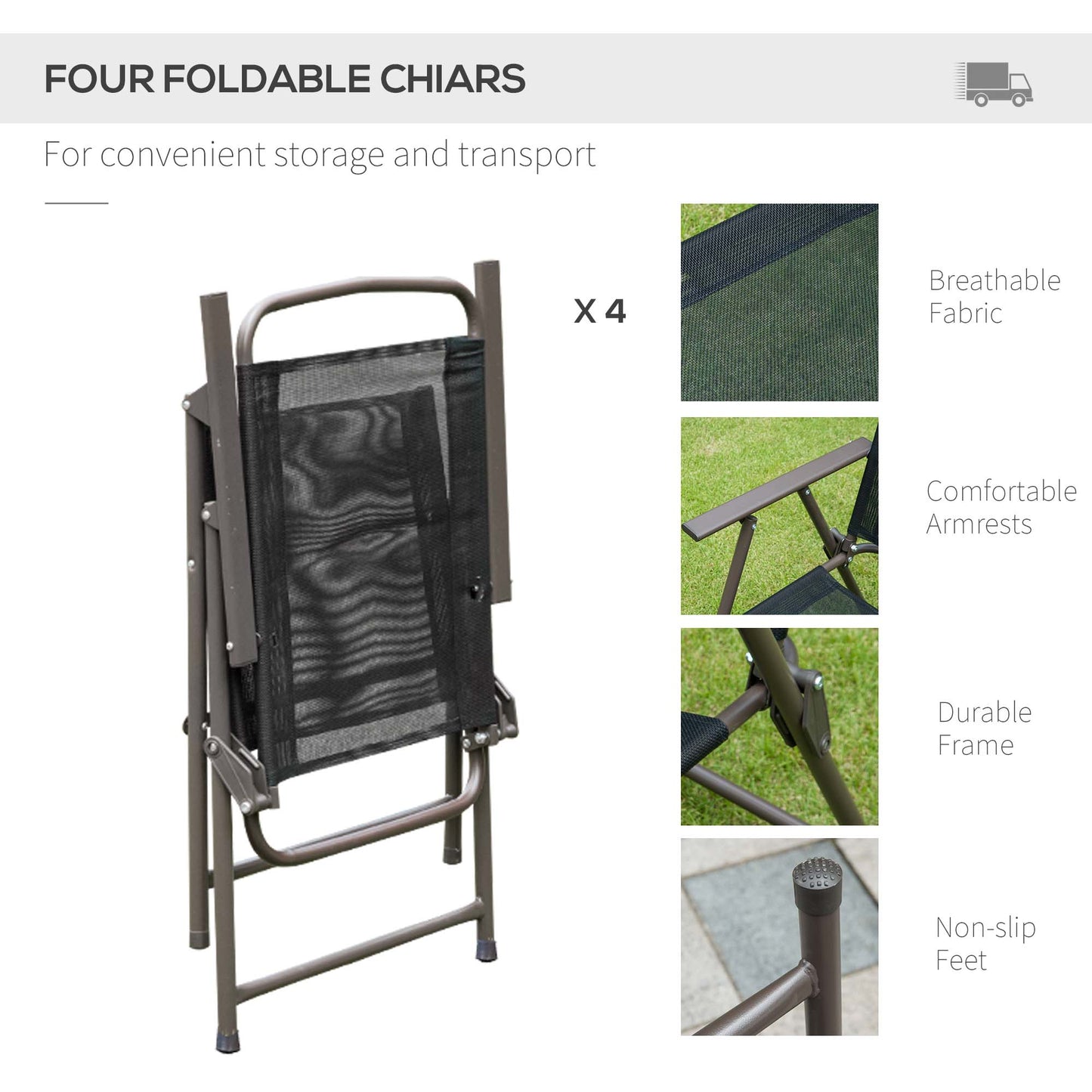 Outdoor Patio Dining Set for 4 with Umbrella & Folding Chairs