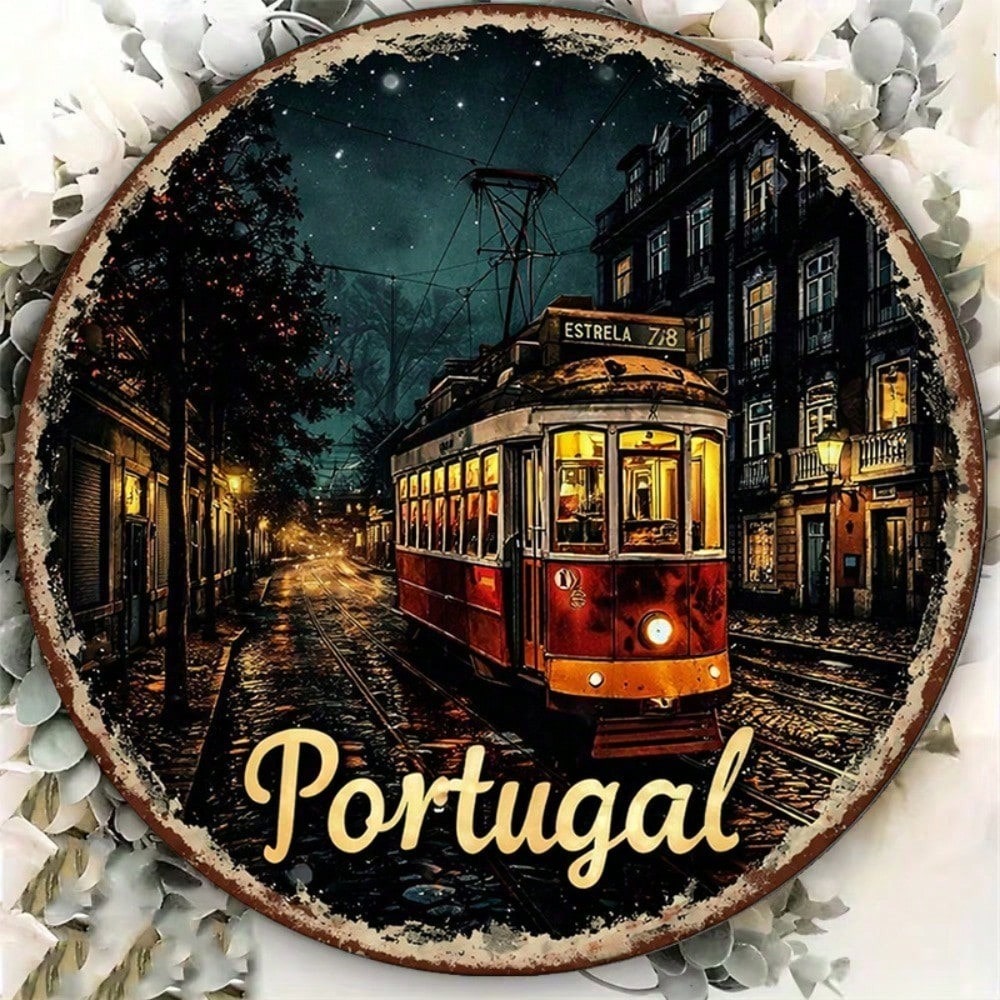 Lisbon Tram Retro Tin Sign - 8x8in Portuguese Wall Decor