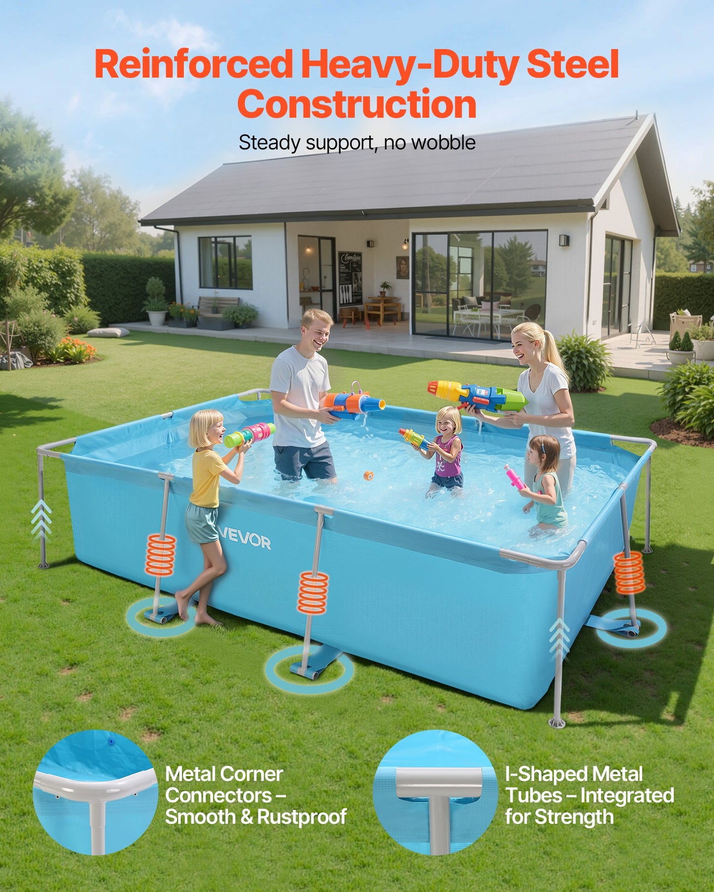Rectangular Above Ground Swimming Pool 118x78x30 In Blue - Family Garden Pool