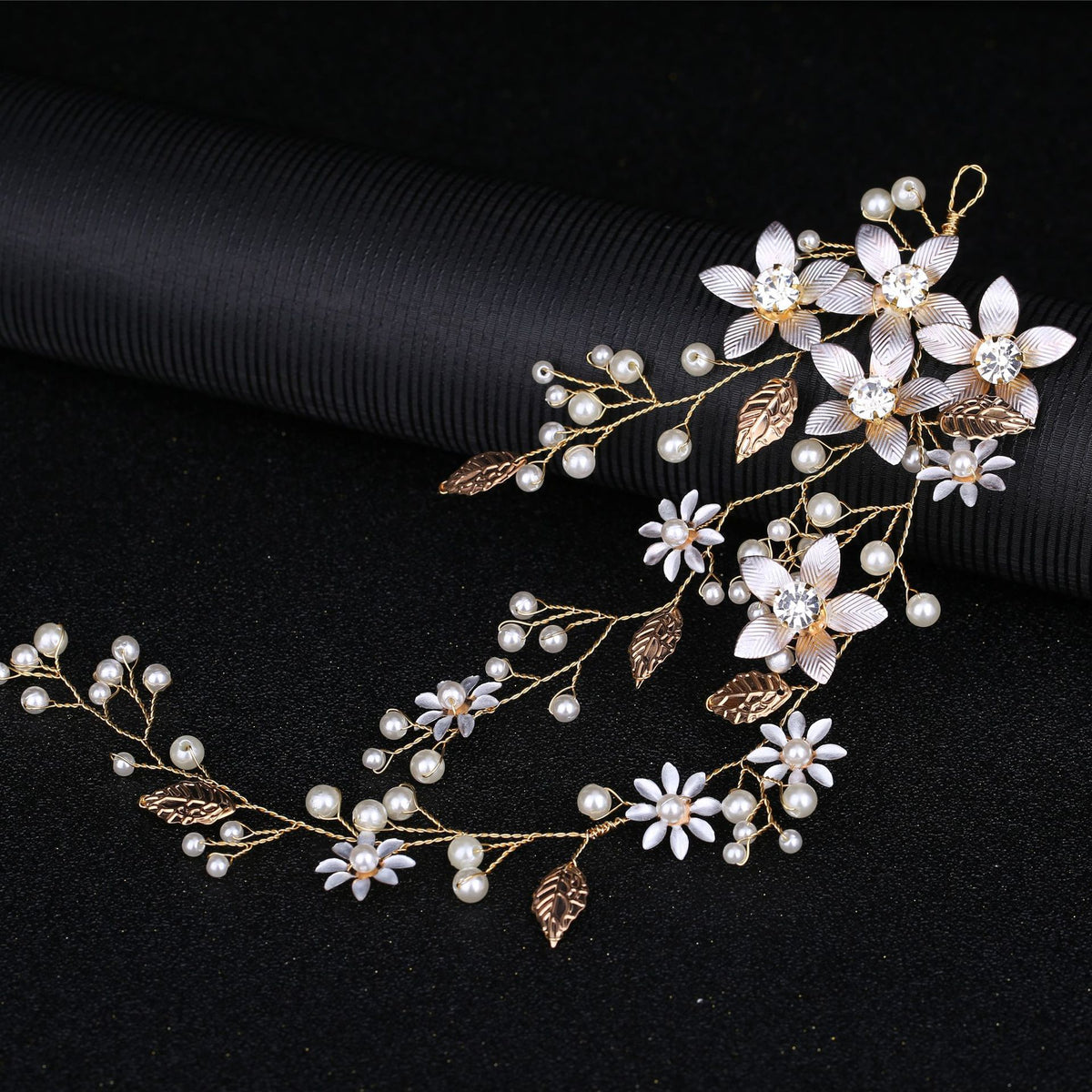 Golden Leaf Flower Hair Band - Wedding Bridal Accessory