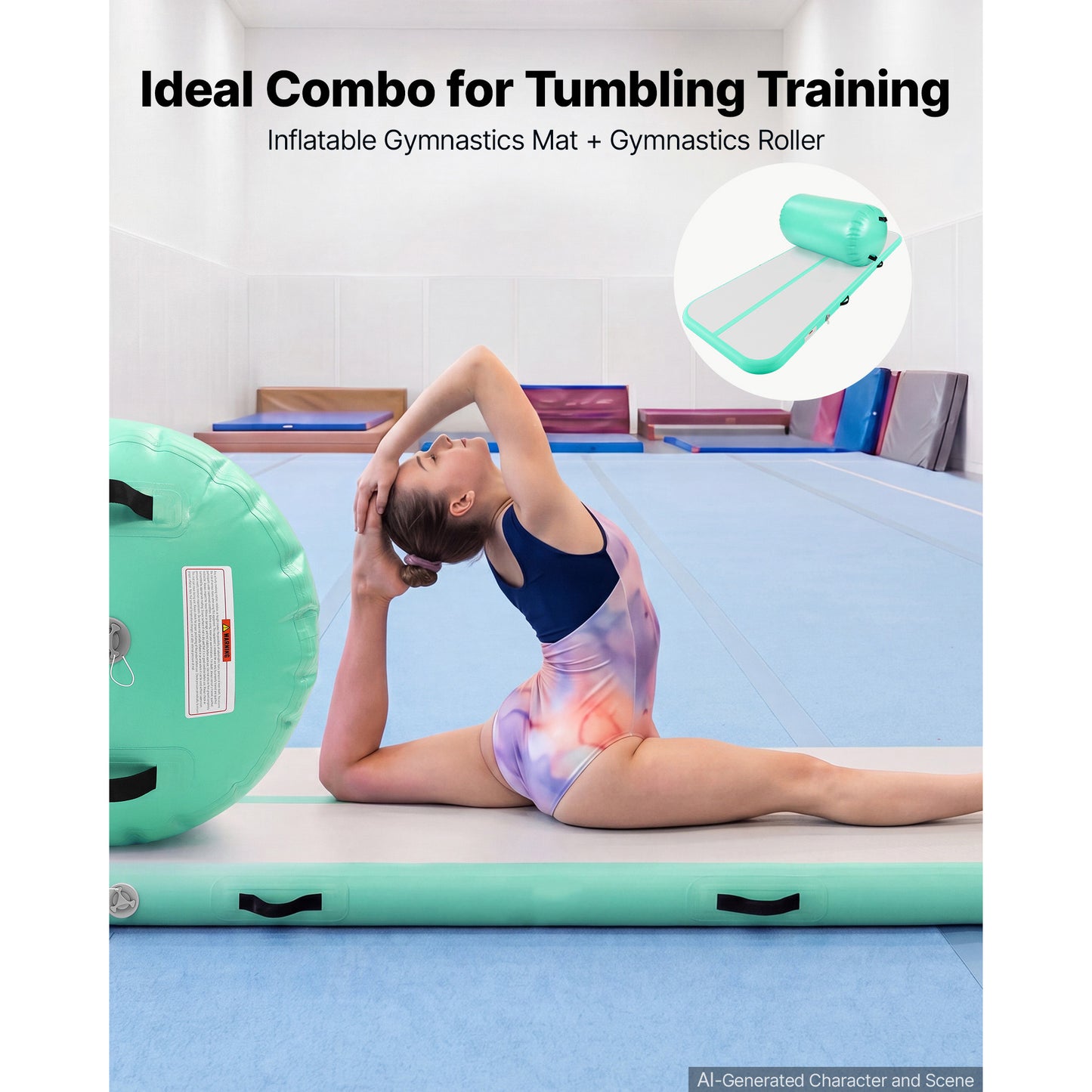 Inflatable Gymnastics Air Mat with Air Barrel - 10 Ft Tumble Track for Home & Gym