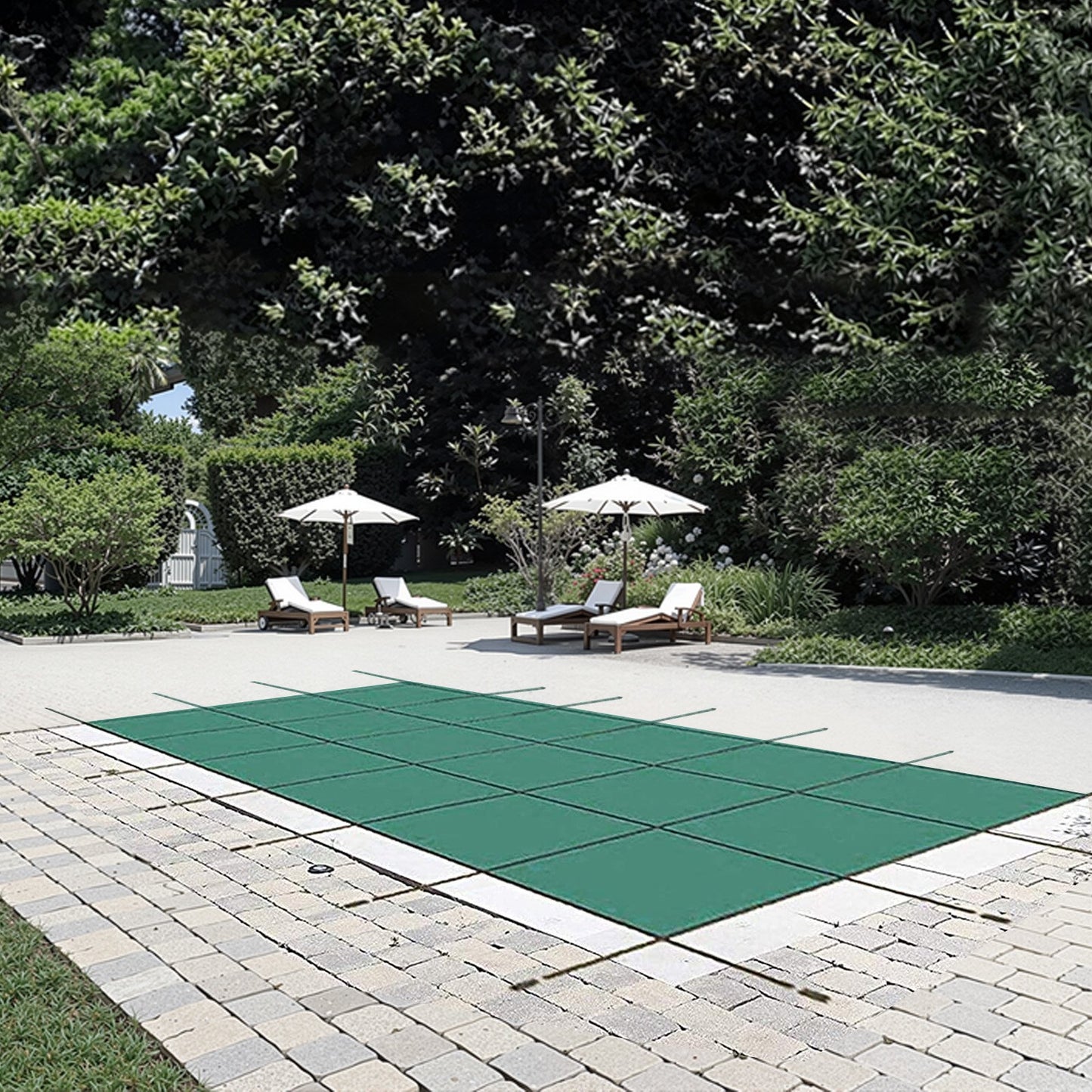 Inground Pool Safety Cover 14x26 ft Green Heavy-Duty Mesh Winter Pool Cover