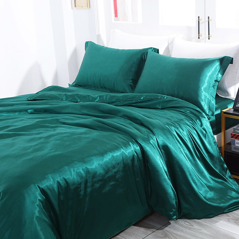 Silky Four-Piece Bedding Set - Quilt Cover Bed Sheet & Fitted Sheet