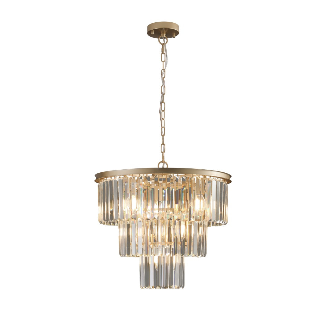 Elegant 3-Tier Crystal Chandelier - Gold Frame Pendant Light