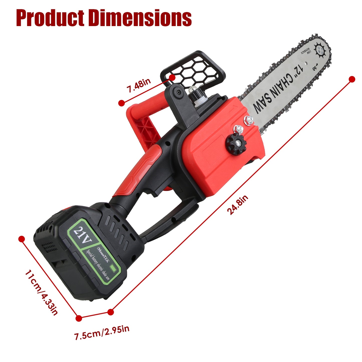 12-Inch Cordless Electric Chainsaw with 21V Battery & Auto Oiler - Tree & Wood Cutting