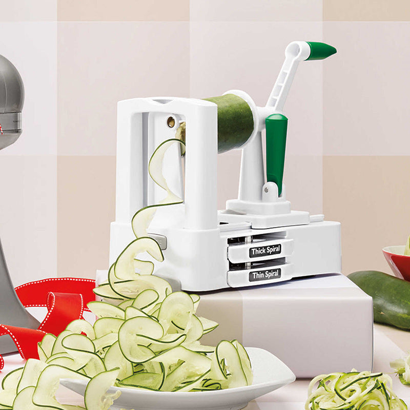 Multifunctional Spiral Vegetable Cutter with Hand Crank - White, 26x20x13cm
