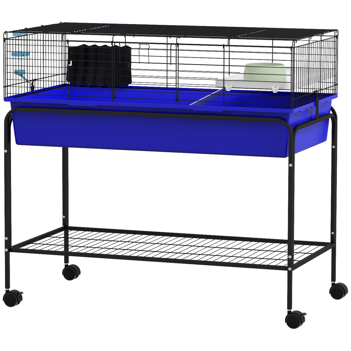 Small Animal Cage with Removable Stand, Wheels & Shelf - Blue, 39 x 20.5 x 36.5 Inches