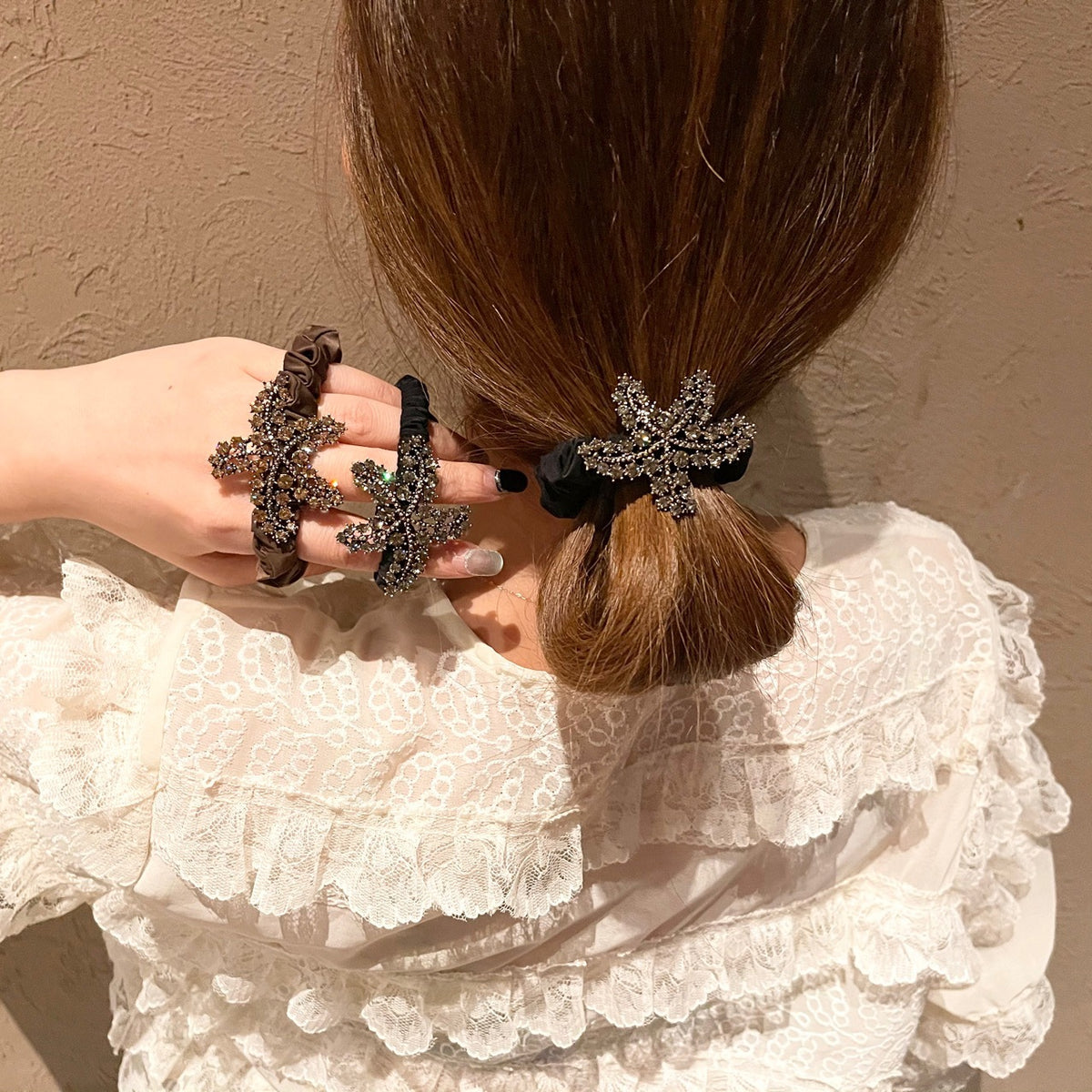 Starfish Rhinestone Hair Ring - Alloy