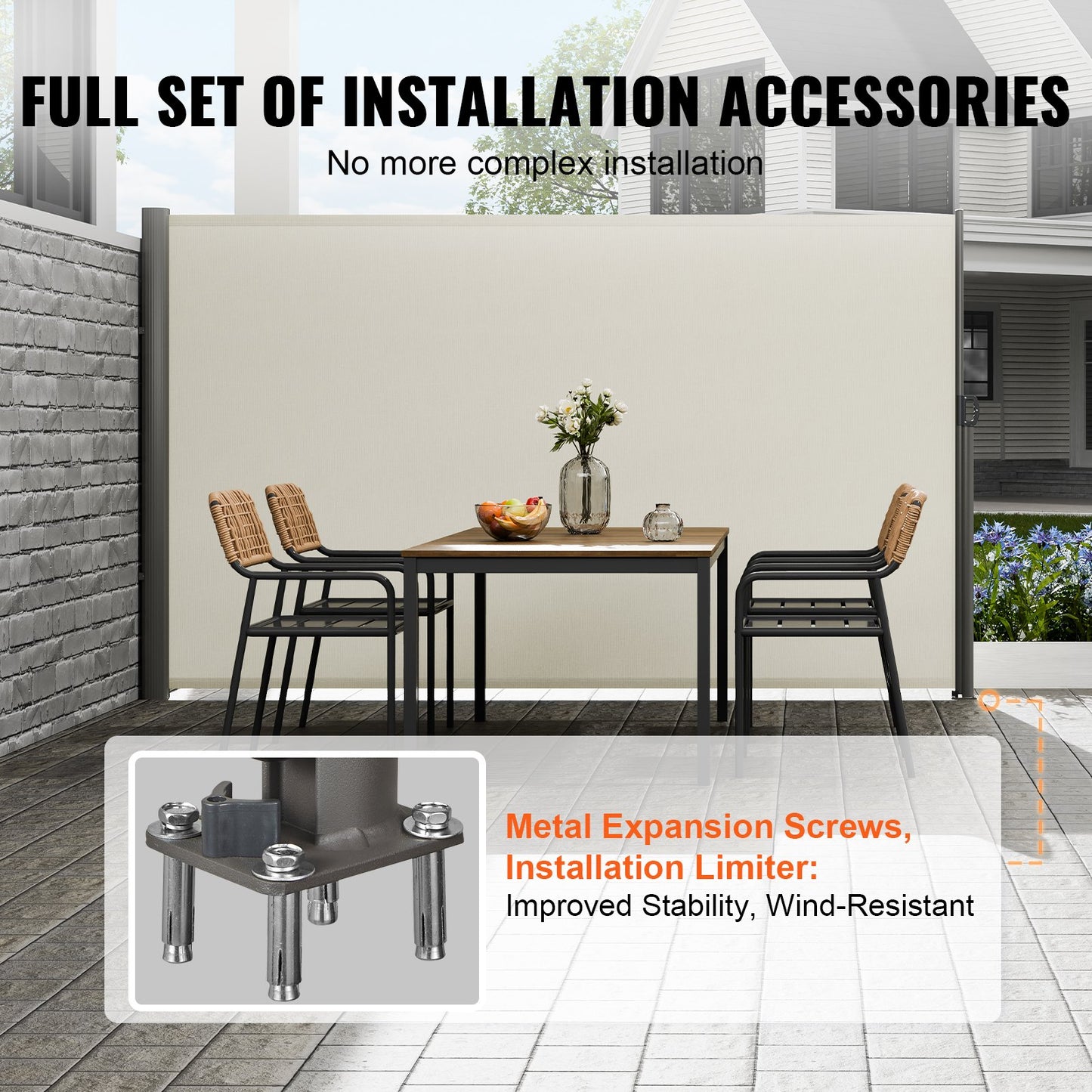 Beige Retractable Patio Sun Screen Wind & Privacy Barrier 71x118 Inches