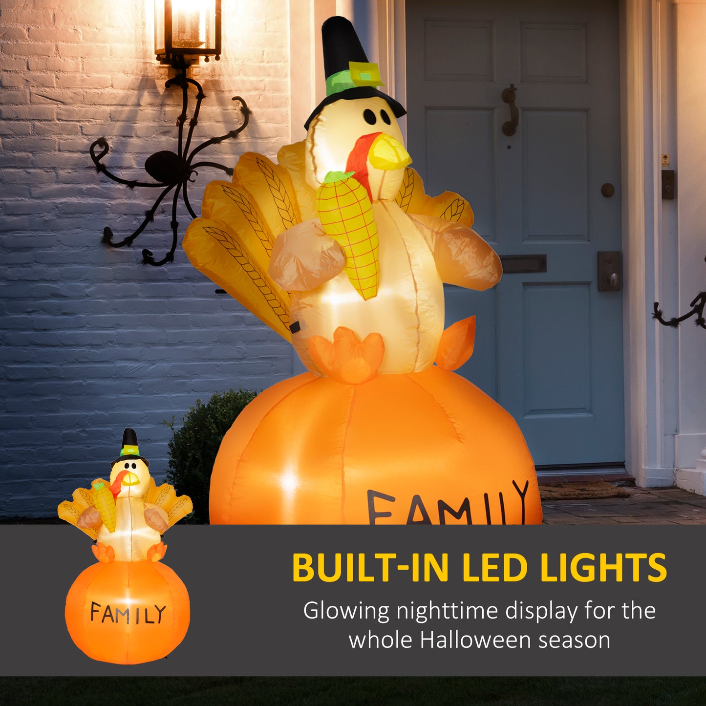 Inflatable Thanksgiving Turkey with LED Lights - 4.9ft Outdoor Display