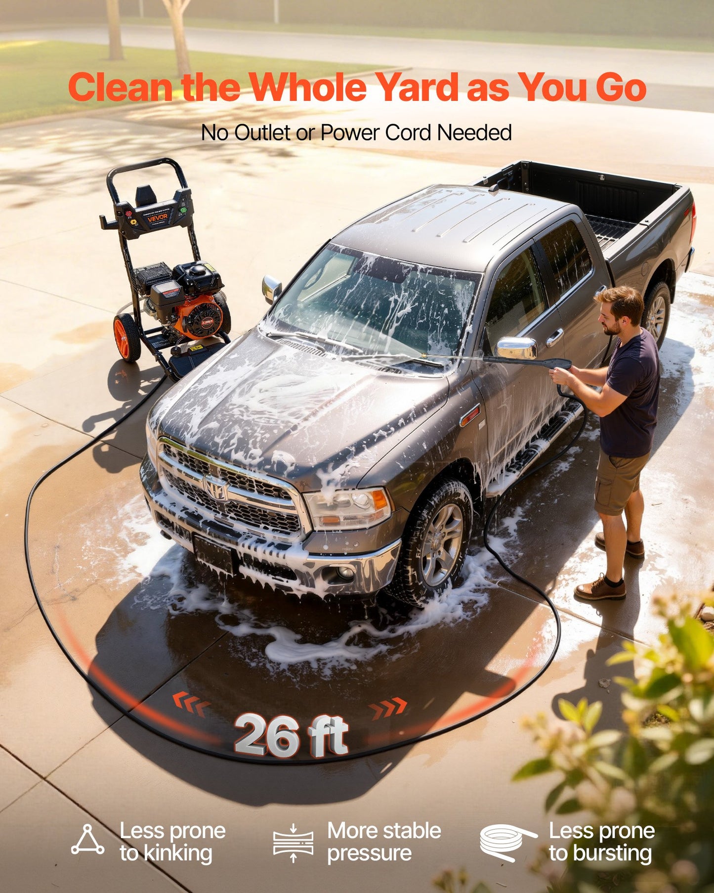 Gas Pressure Washer 3600 PSI 2.6 GPM with Copper Pump & Nozzle Set - Black