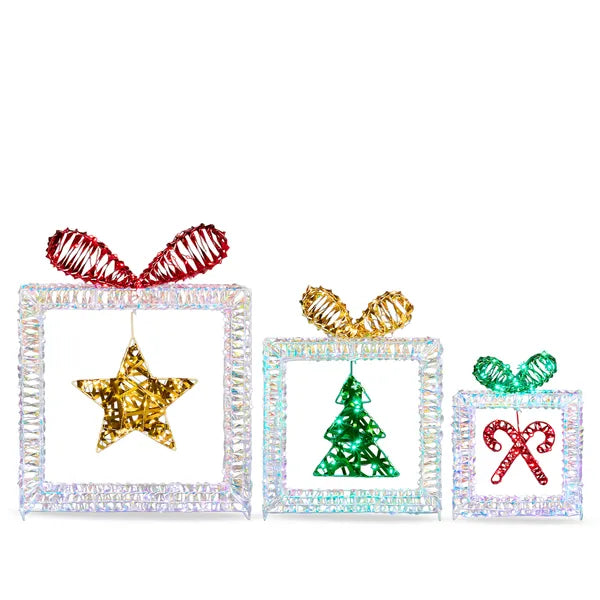 Set of 3 Lighted Iridescent Gift Box Decorations - 357 LED