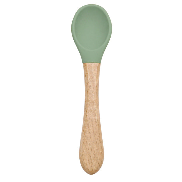Silicone Wooden Spoon Feeding Set for Kids - Training & Dinnerware