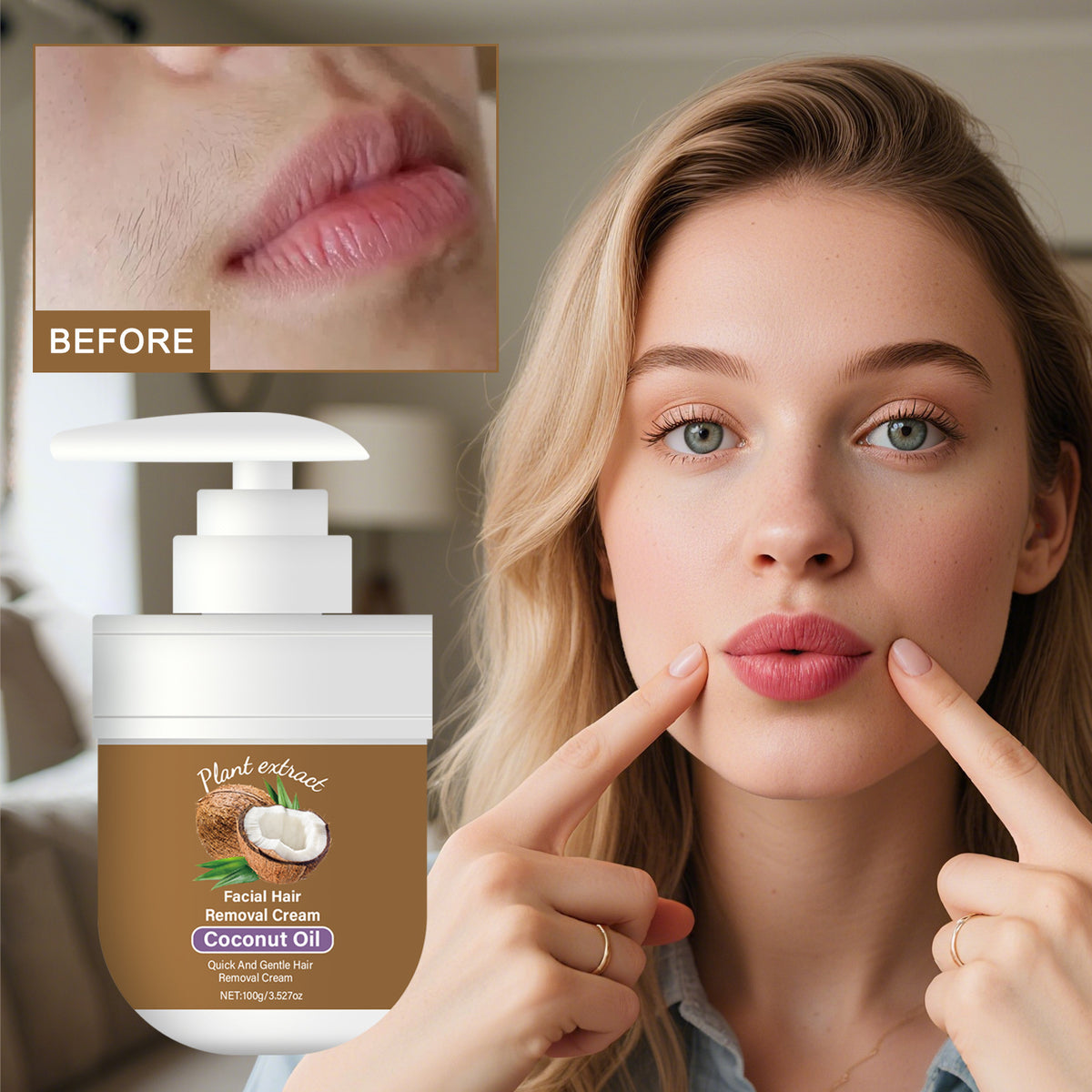 Coconut Oil Facial Hair Removal Cream - Gentle & Non-Irritating 100ml