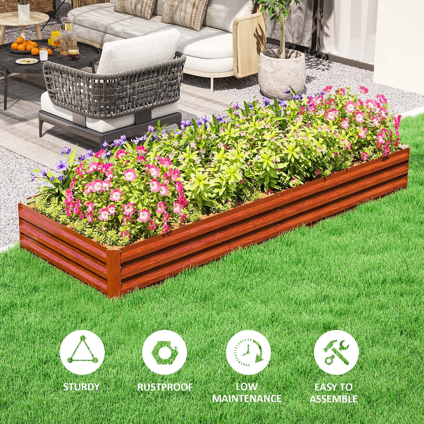 Galvanized Steel Raised Garden Bed 95x36x12 Inches for Flowers & Herbs