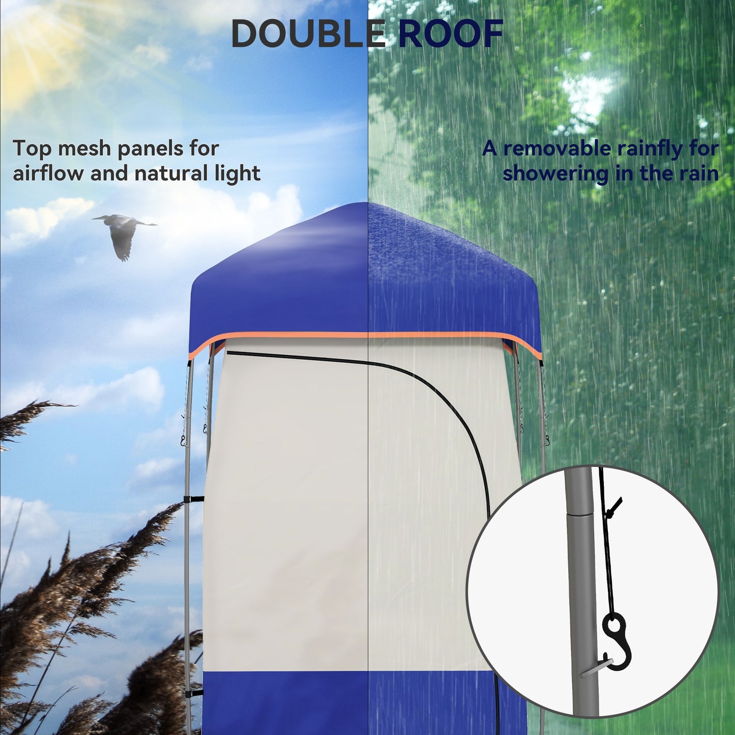 Portable Camping Shower Tent with Solar Shower Bag - Blue