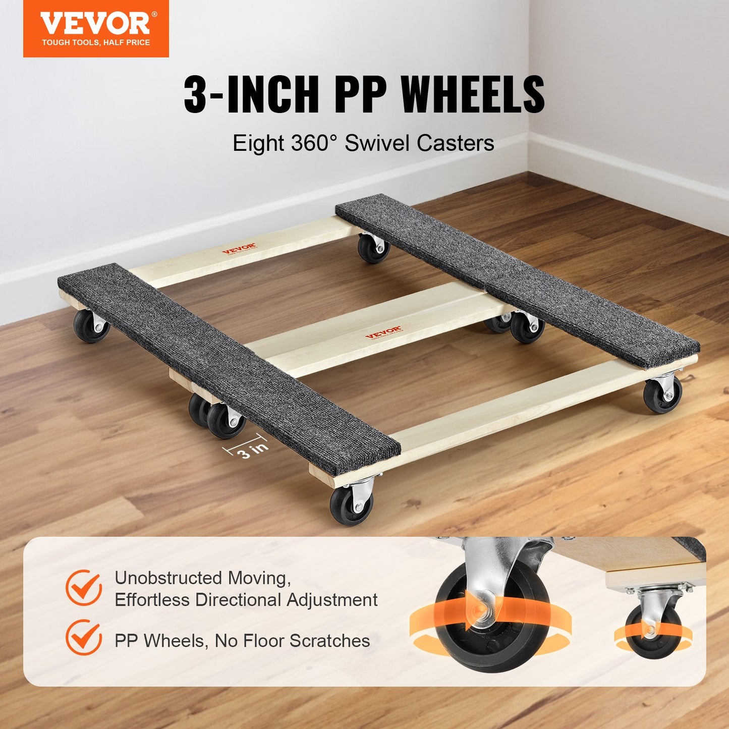Heavy Duty Furniture Moving Dolly with Swivel Casters - 1000 Lb Load Capacity, 2 Pack, 18x30 Inches, Hardwood Cart for Heavy Furniture
