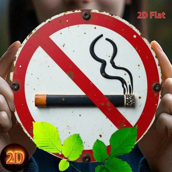 Round Iron No Smoking Sign - 8x8 Inch Metal Wall Art Decor