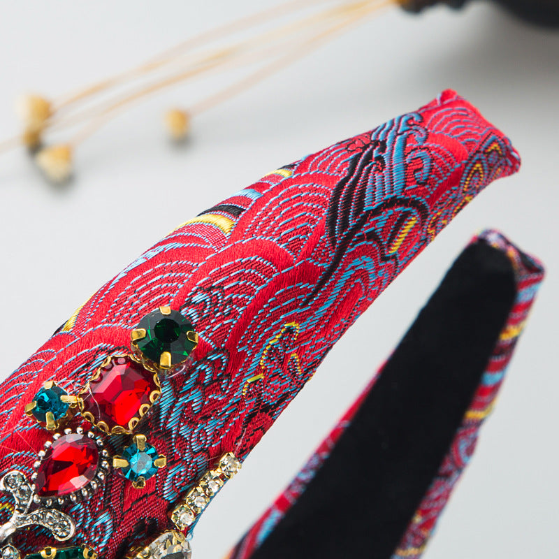 Rhinestone Embroidered Flower Headband
