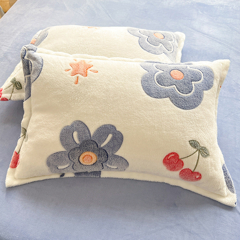 Fleece-Lined Double-Sided Winter Pillowcase - Coral Fleece, 48x74cm, Multiple Styles