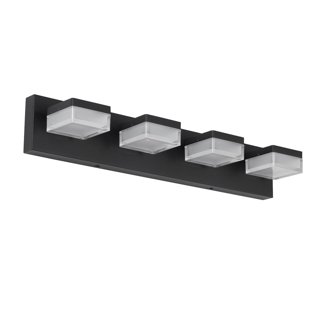 Dimmable Black Bathroom Vanity Light Fixture - 4 Lights, 24W LED
