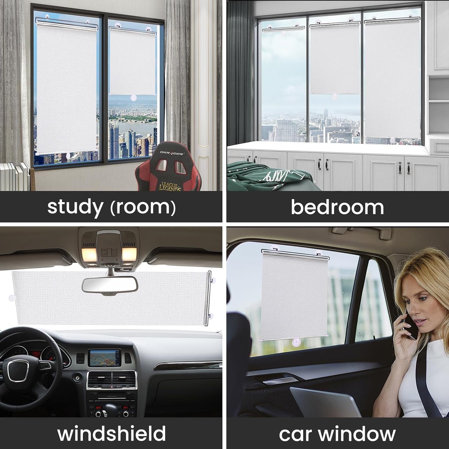 Retractable Blackout Roller Blinds - 2 Pack with Suction Cups