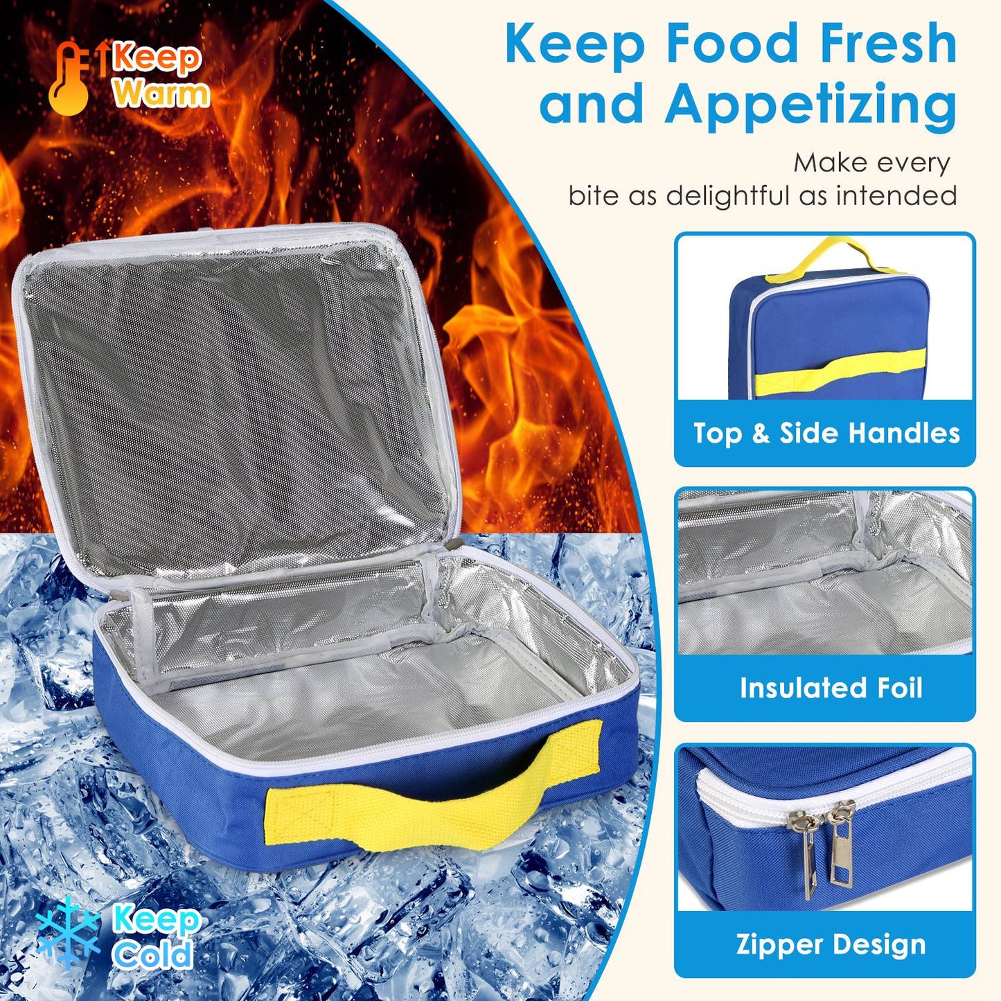 Kids Insulated Lunch Box Set with Storage Bag & Utensils - Blue
