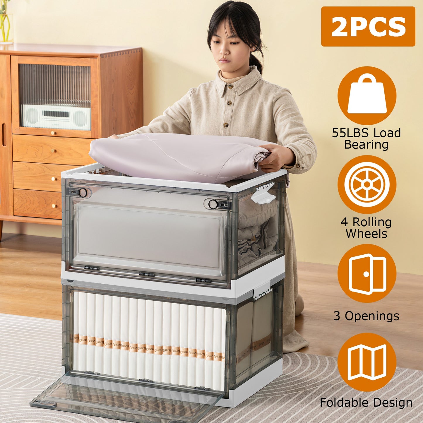 Foldable Storage Bins - Collapsible Organizer with Wheels