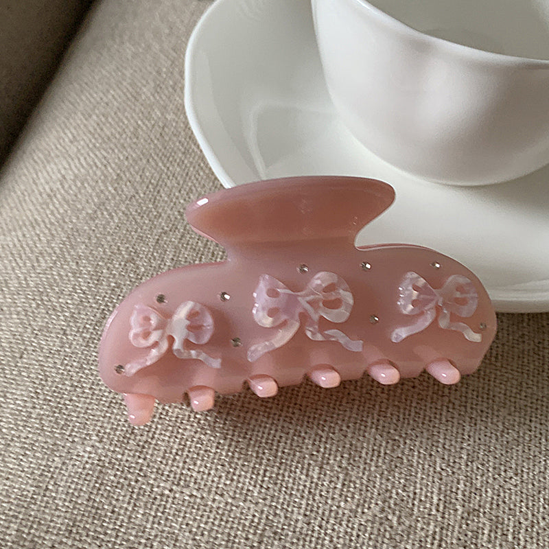 Jelly Colored Bow Hair Clip - Pink
