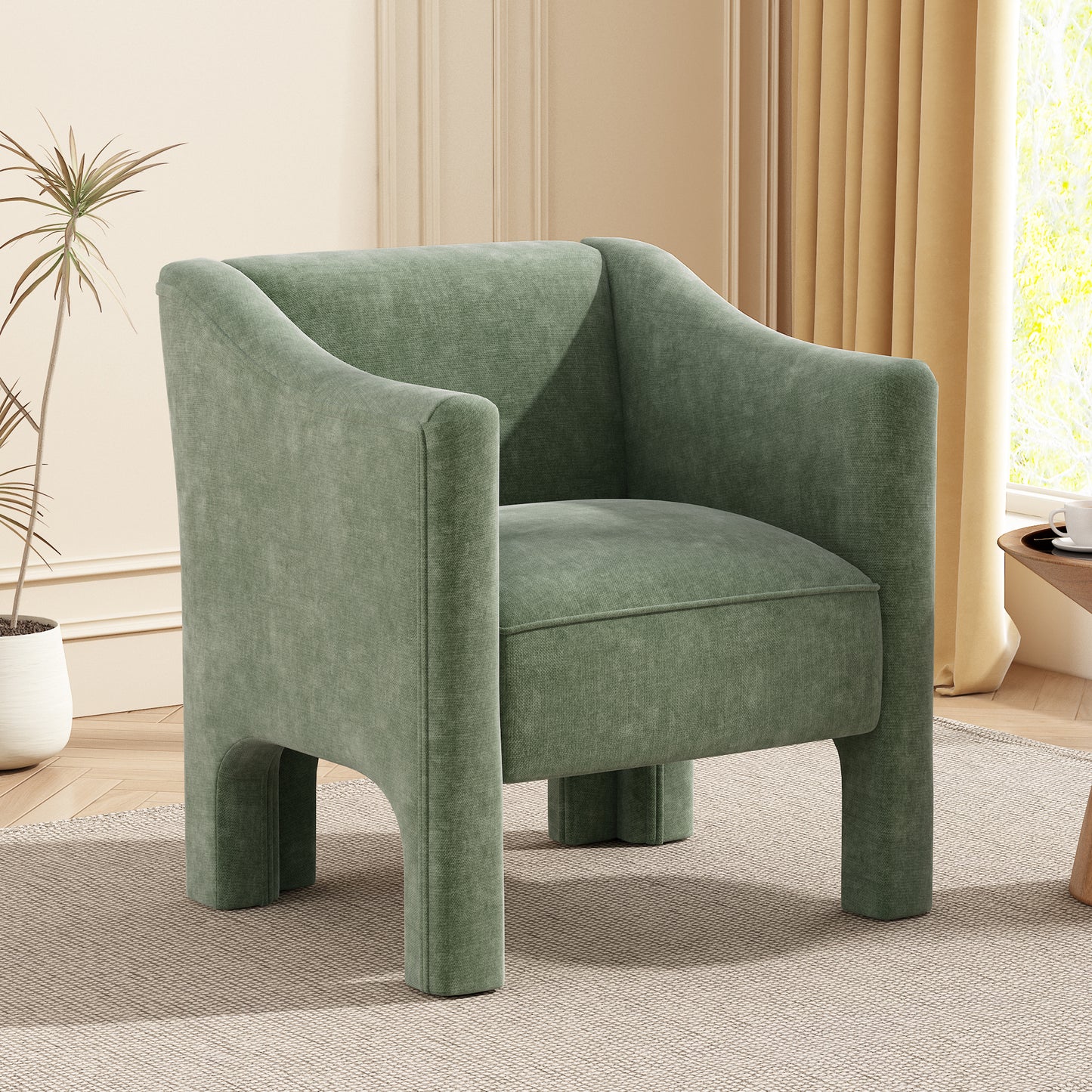Modern Green Barrel Accent Chair - Upholstered Armchair for Living Room & Bedroom