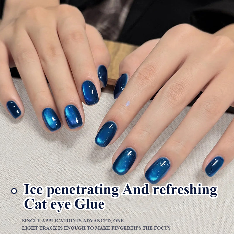Deep Ocean Blue Magnetic Cat Eye Gel Polish - 10ml Shimmer Nail Varnish