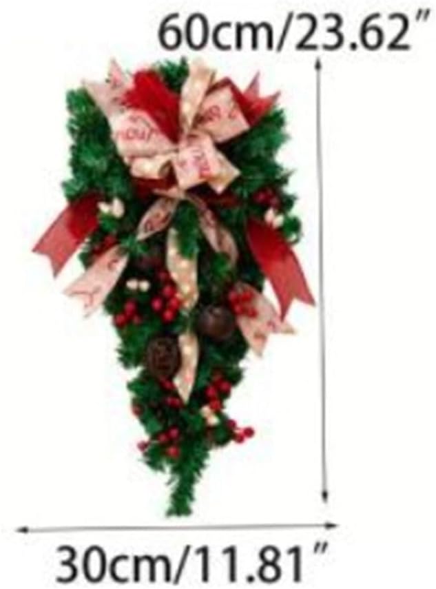 Christmas Candy Cane Wreath - Green Leaves Door Garland