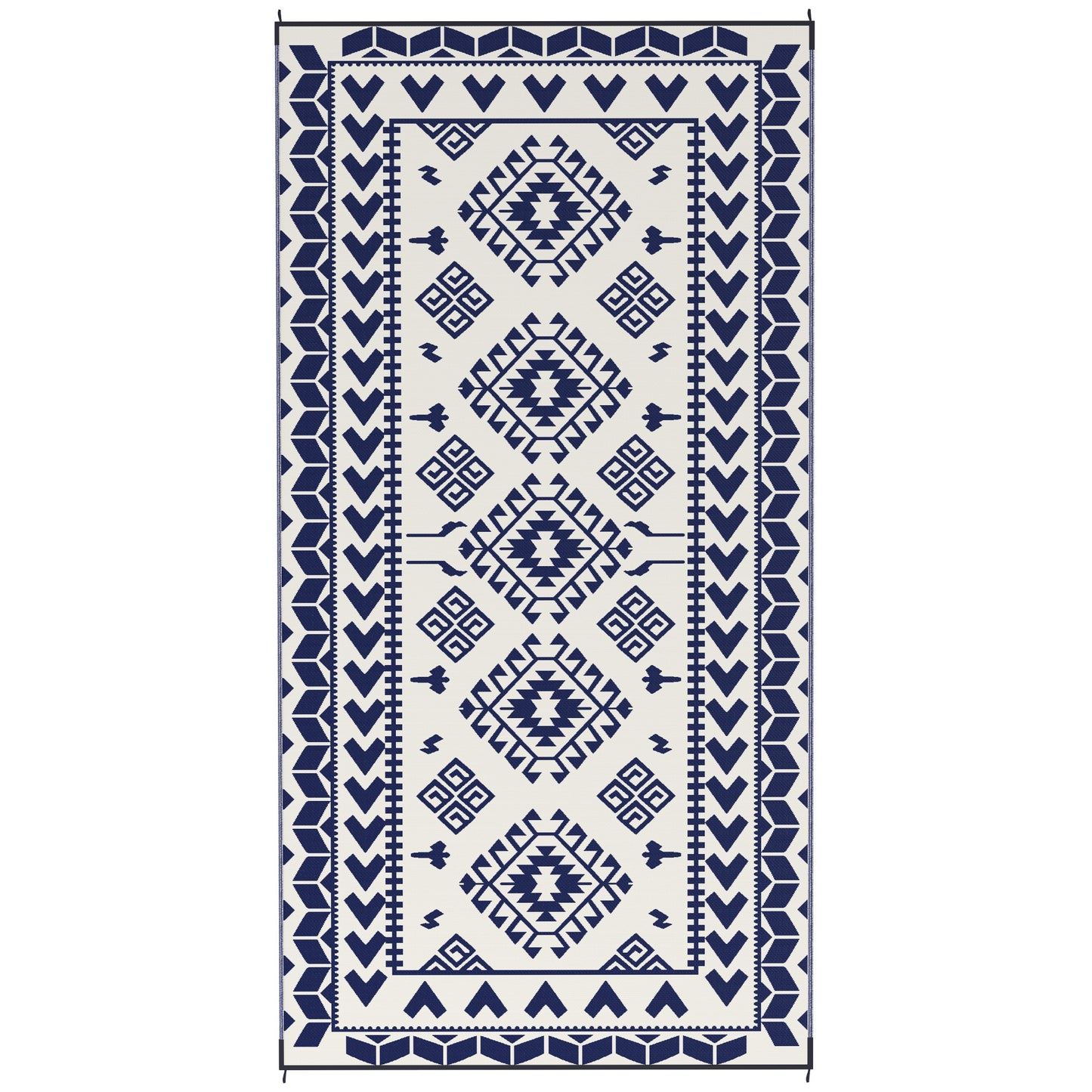Reversible Waterproof Outdoor Rug - Blue & White Rhombus 9x18