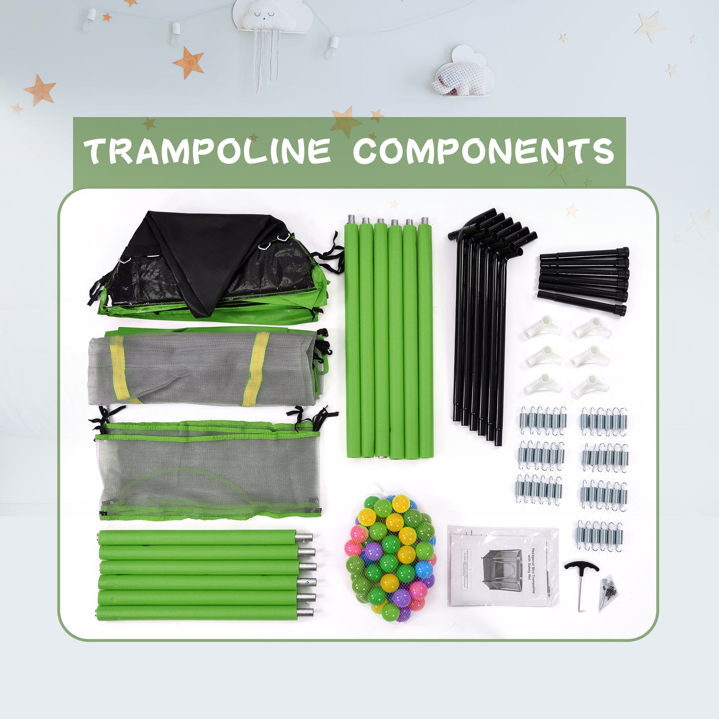 55 Toddlers Trampoline With Safety Enclosure Net And Balls, Indoor