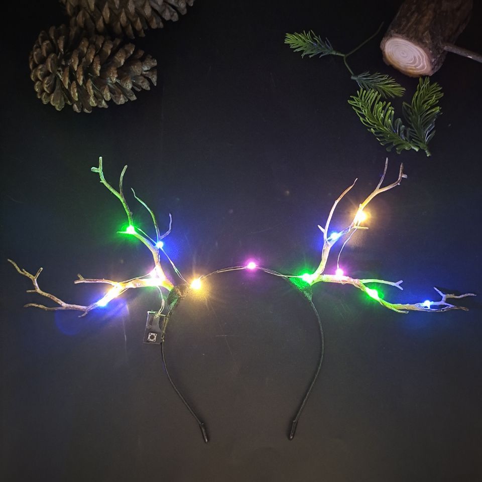 Luminous Deer Horn Hair Band Christmas Headwear - Handmade Holiday Hair Accessory