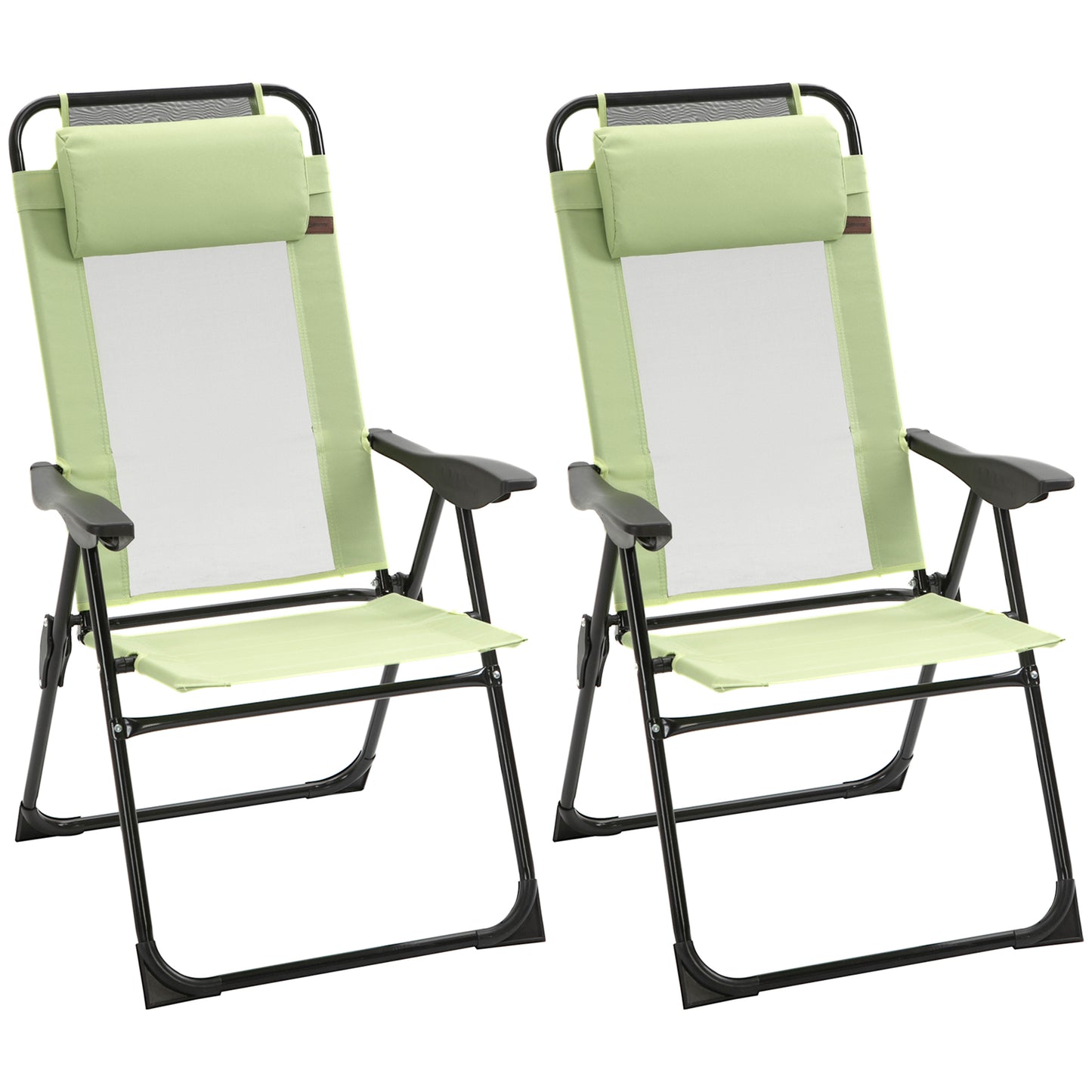 Set of 2 Portable Folding Outdoor Recliners with Adjustable Backrest - Green