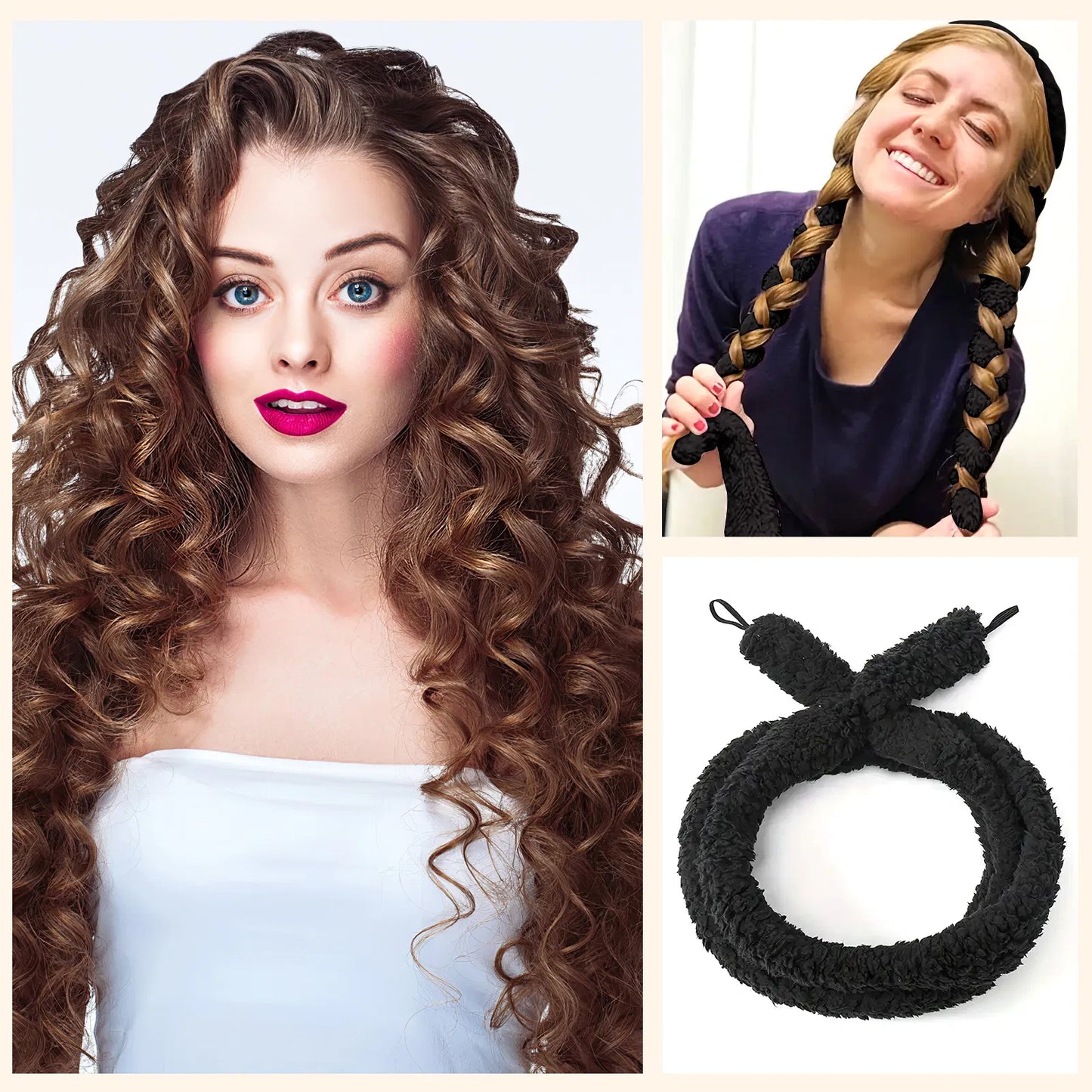 Satin Heatless Hair Curler Set - Overnight Frizz-Free Curls - Black