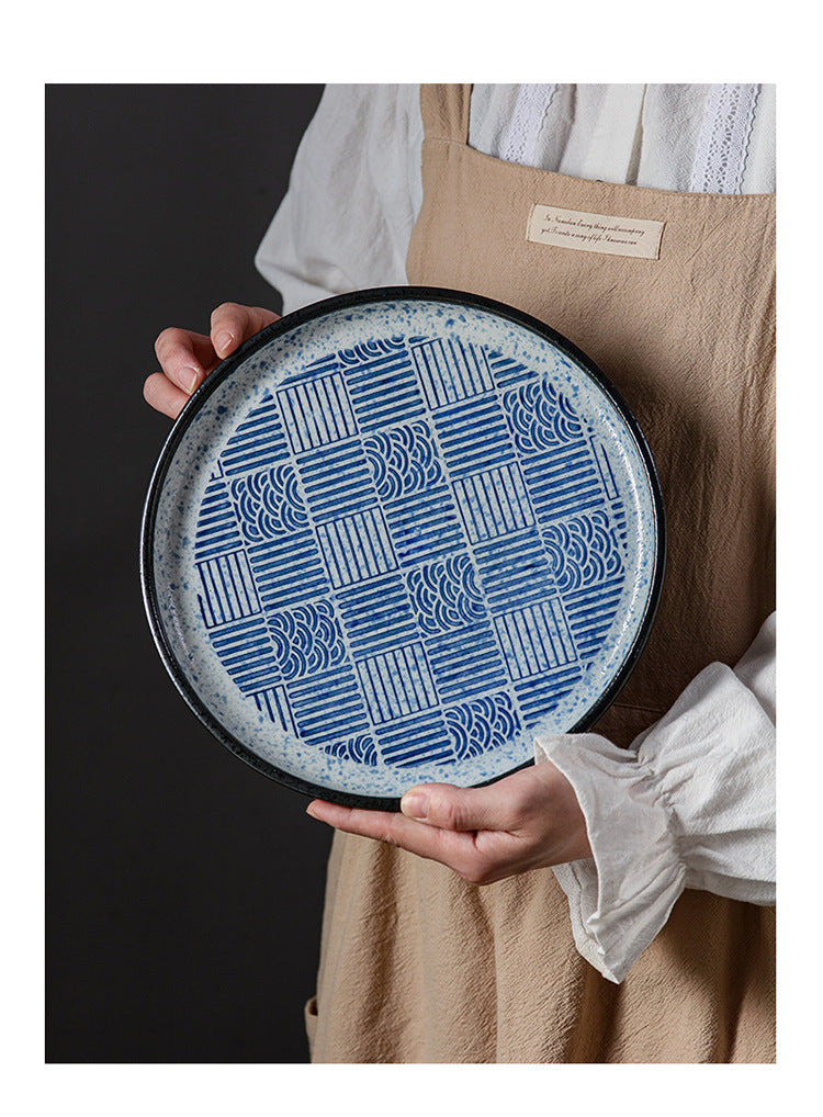 Japanese Style Ceramic Round Dinner Plate - Large Porcelain Tableware