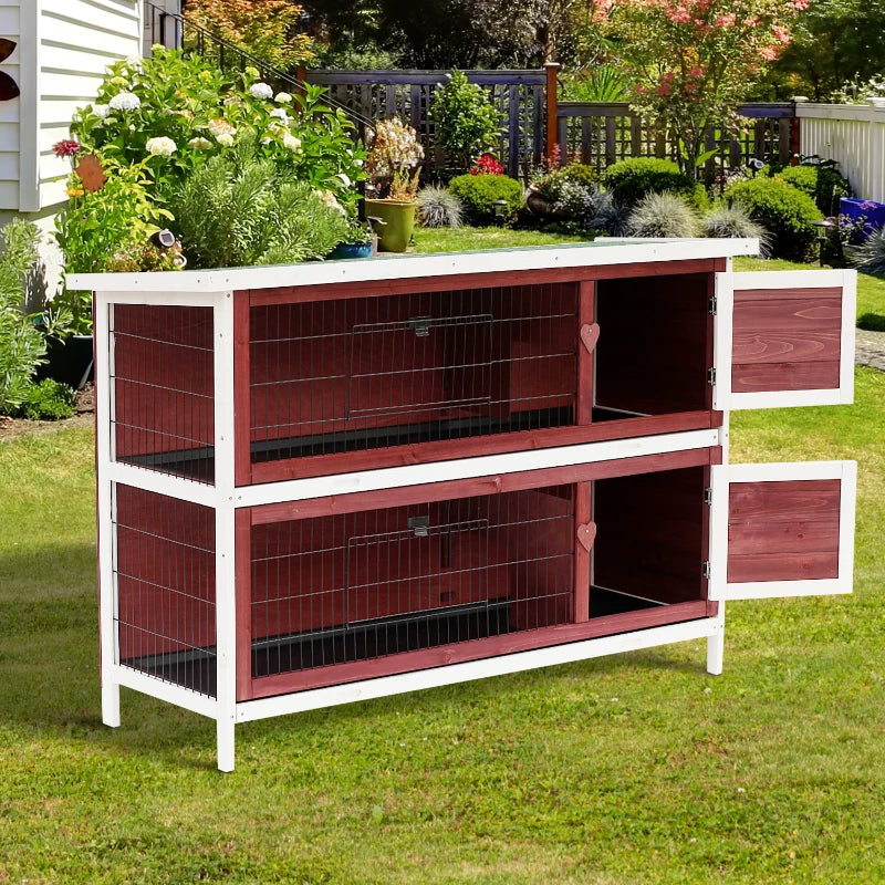 Large 2-Story Rabbit Hutch Pet Cage with Lockable Doors and Removable Trays